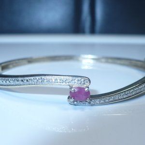 925 R China gold vermeil Sterling Silver Genuine Ruby hinged Bangle Bracelet